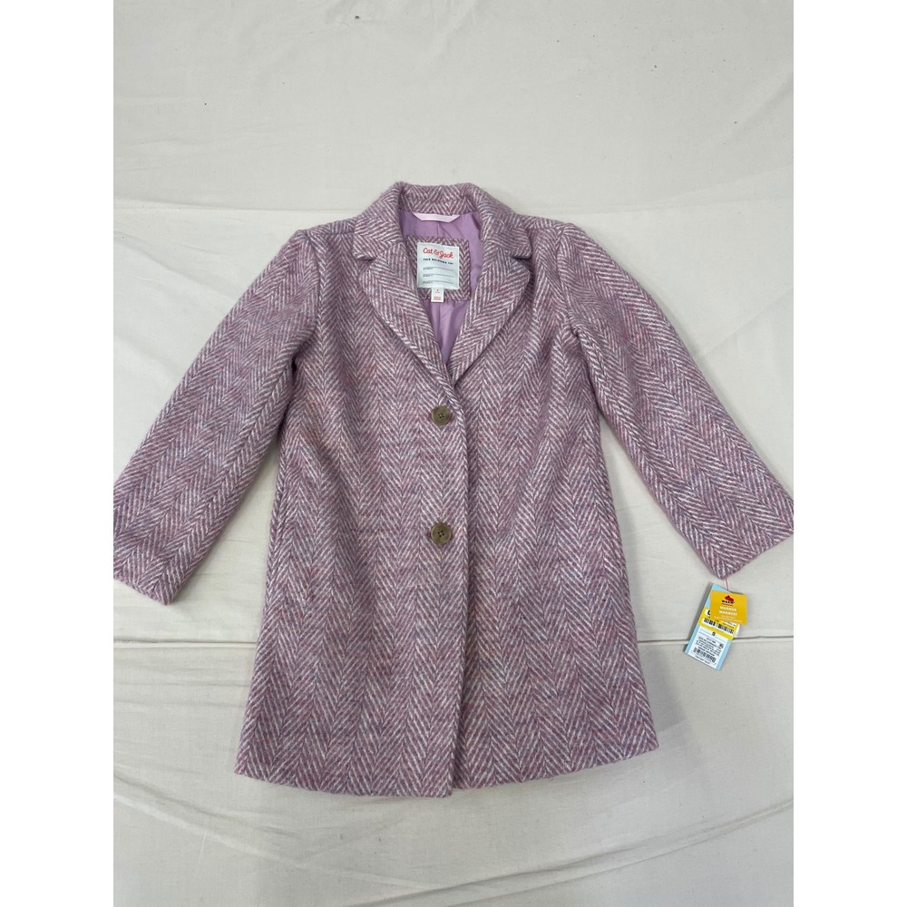 Cat & Jack Girls Mauve Herringbone Long Coat Size S 6/6X NWT